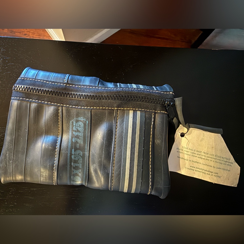 Reusable Black Zip Pouch - Upcycled Inner Tube Design